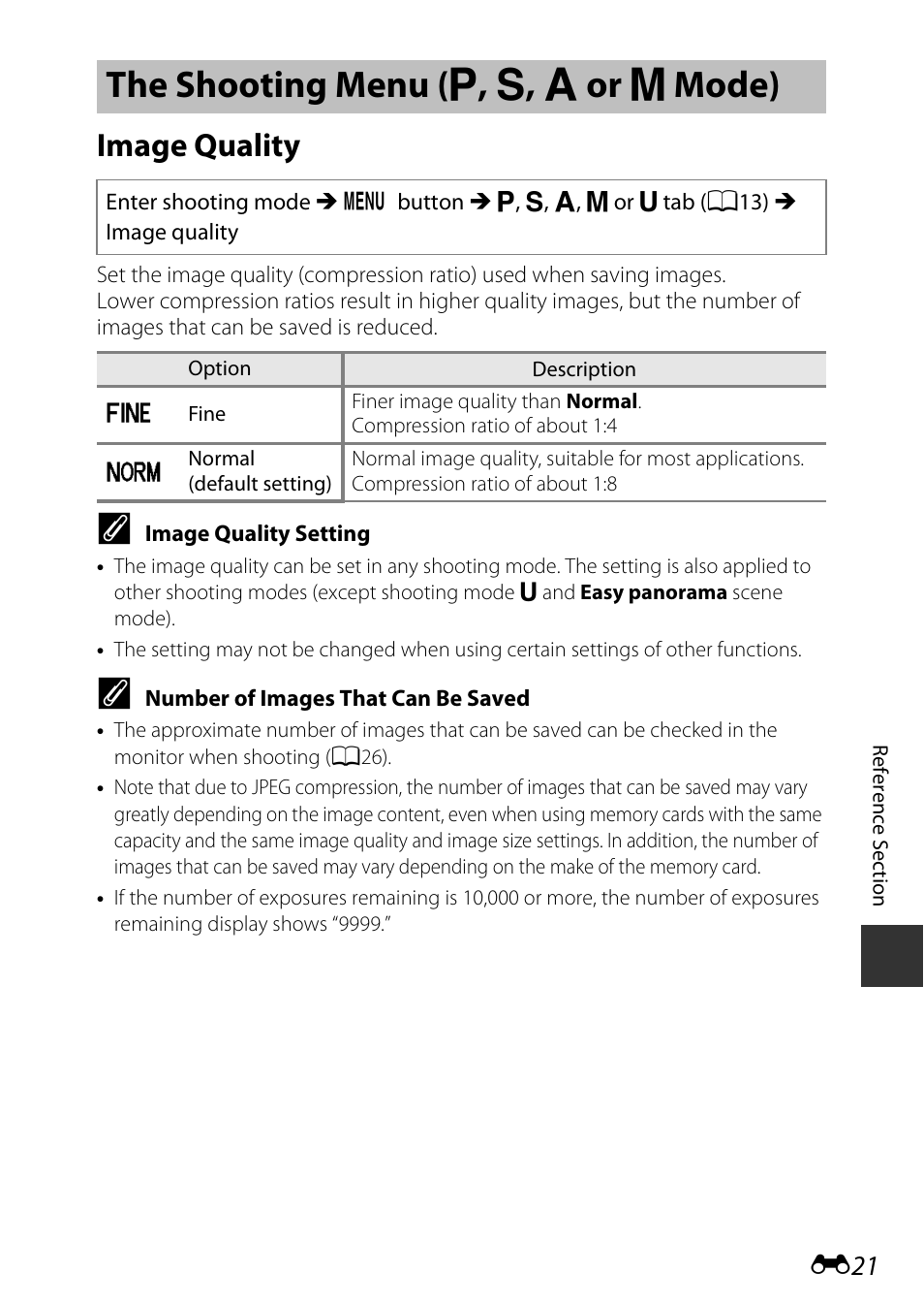 The shooting menu (p, s, a or m mode), Image quality, The shooting menu | J, k, l or m mode), The shooting menu ( j , k , l or m mode) | Nikon P600 User Manual | Page 147 / 236