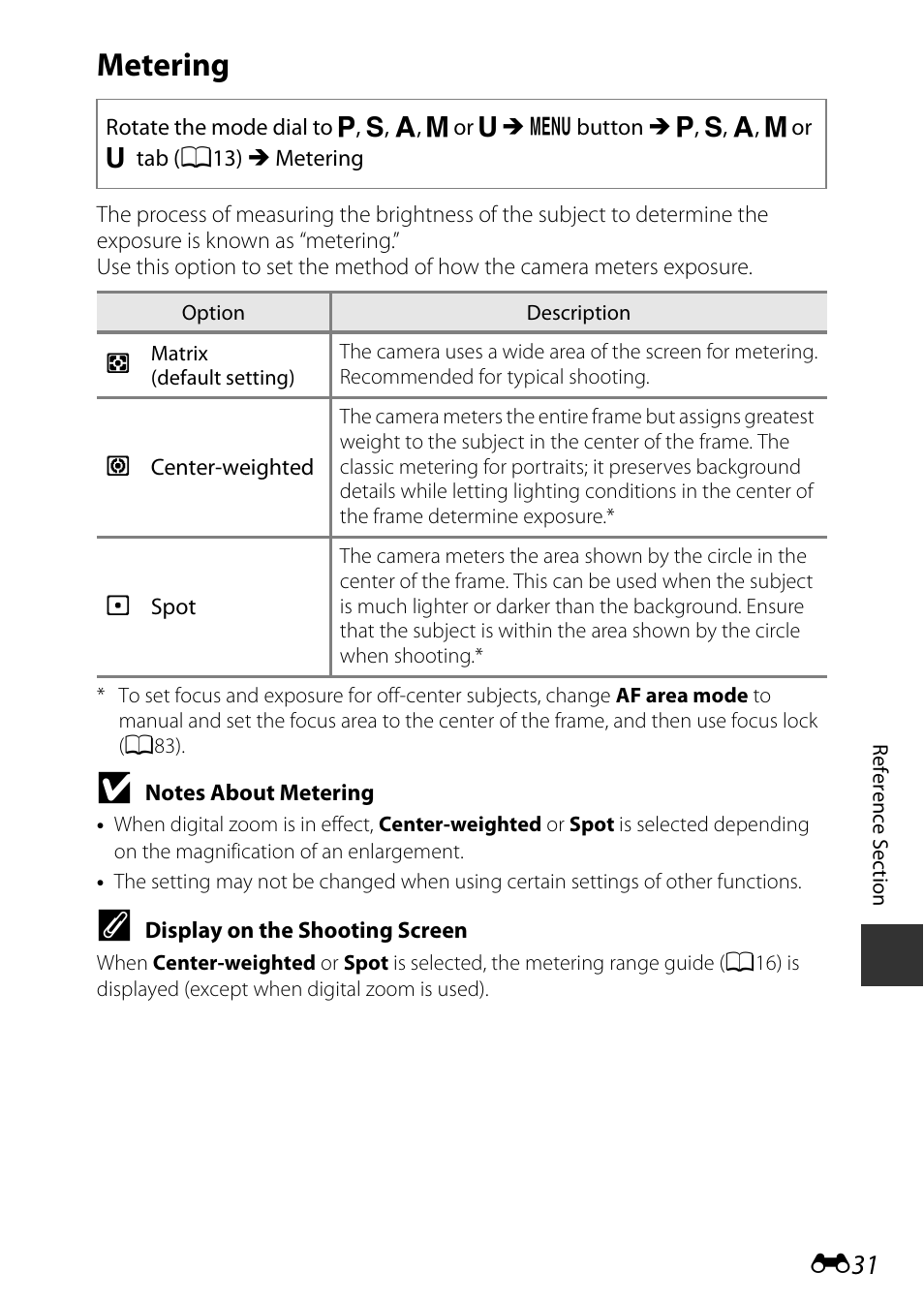 Metering | Nikon P600 User Manual | Page 157 / 236