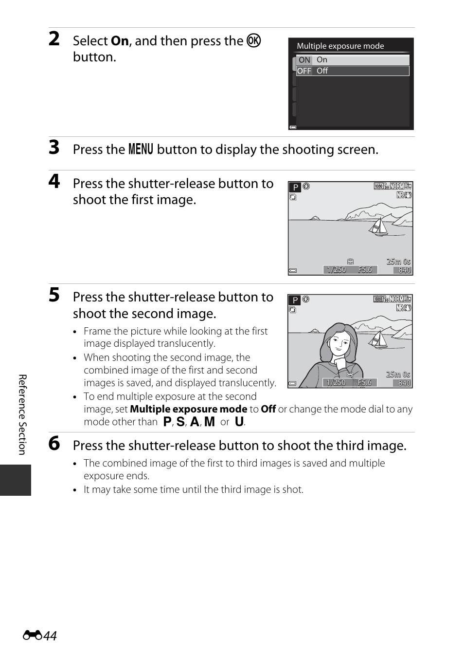 Select on , and then press the k button, Press the d button to display the shooting screen | Nikon P600 User Manual | Page 170 / 236