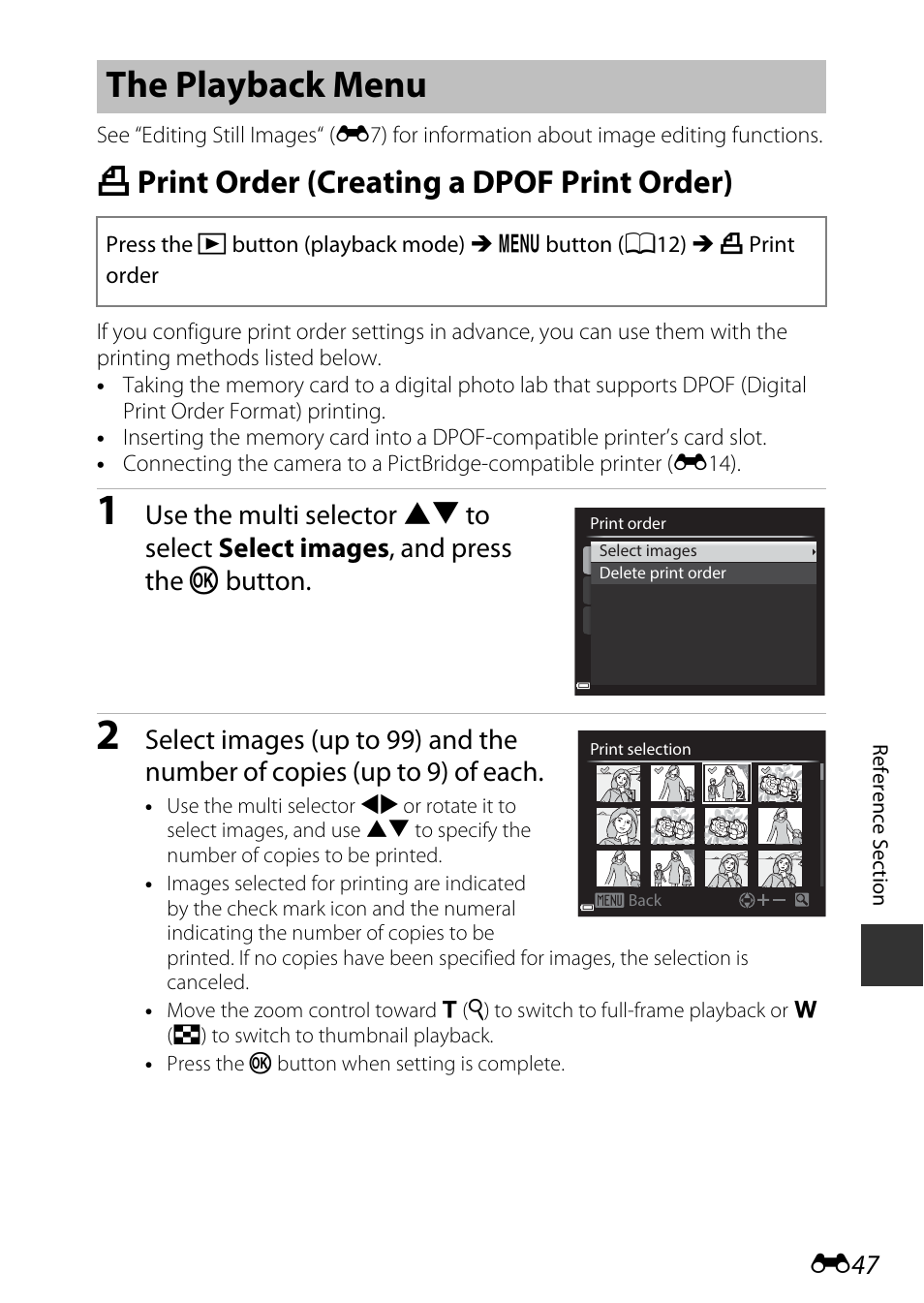 The playback menu, Print order (creating a dpof print order), A print order (creating a dpof print order) | Nikon P600 User Manual | Page 173 / 236