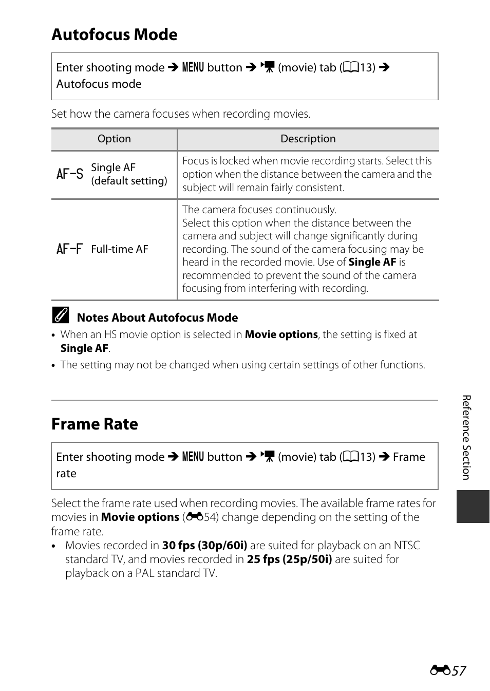 Autofocus mode, Frame rate, E57) | Nikon P600 User Manual | Page 183 / 236