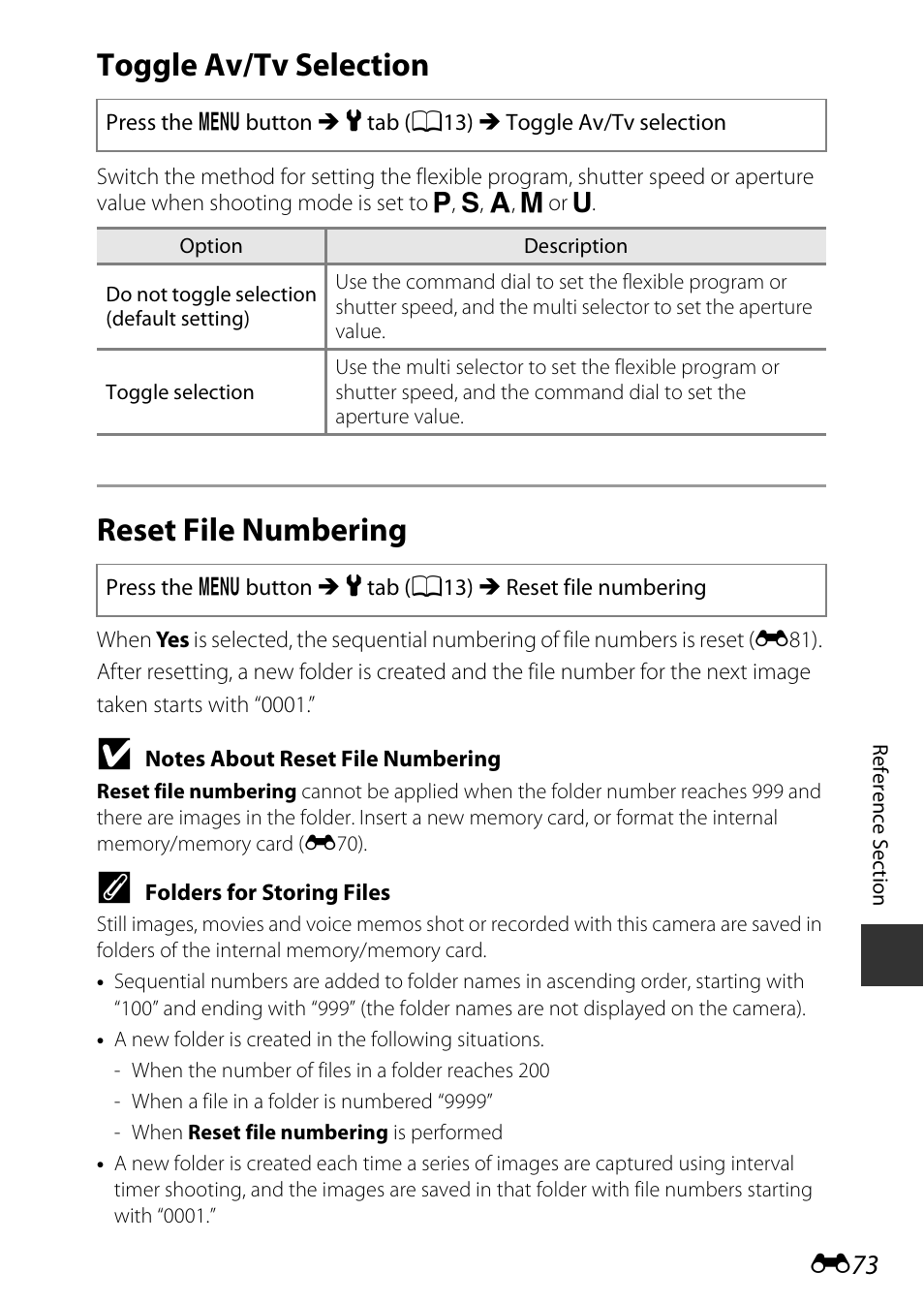 Toggle av/tv selection, Reset file numbering | Nikon P600 User Manual | Page 199 / 236