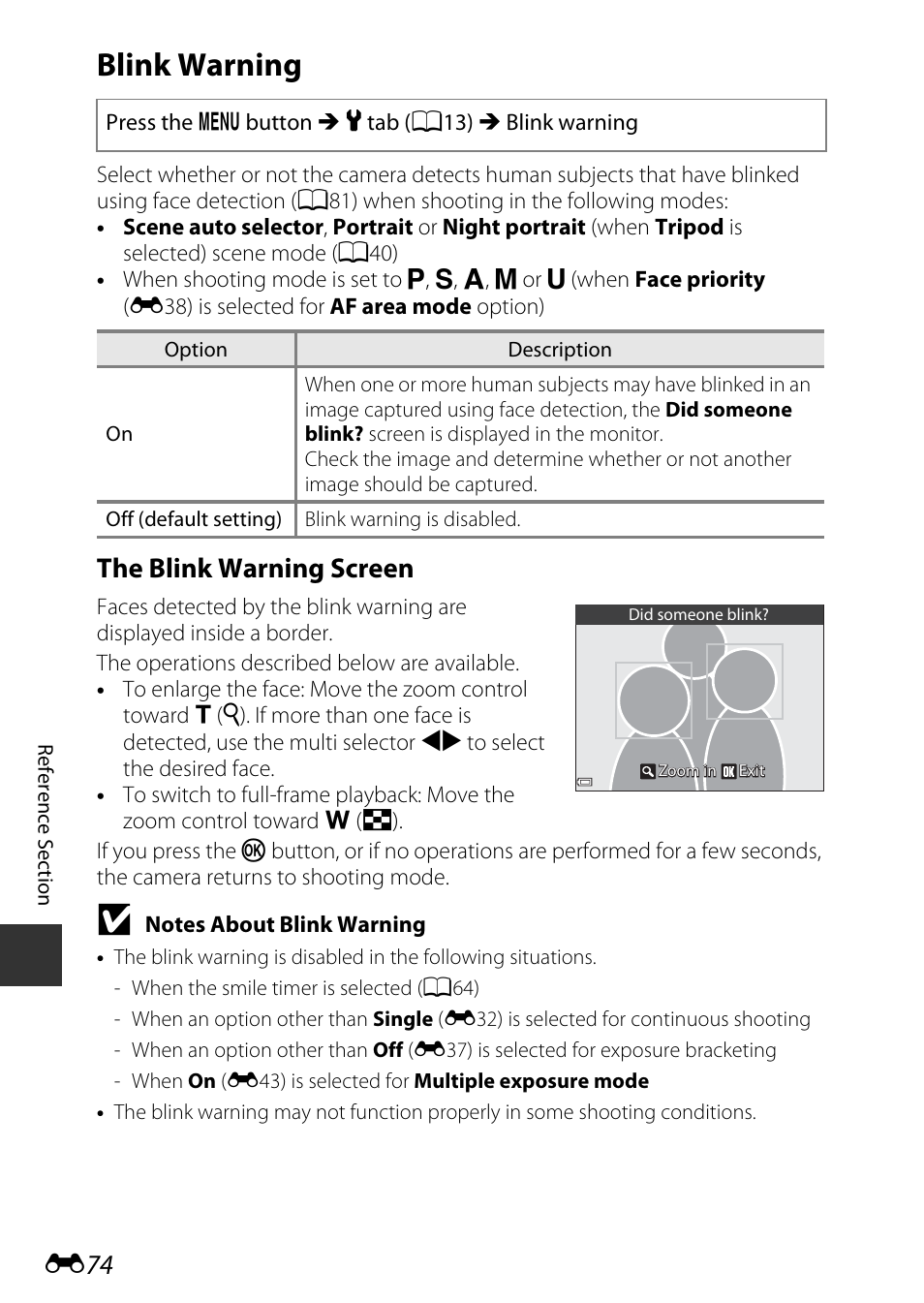 Blink warning, The blink warning screen | Nikon P600 User Manual | Page 200 / 236