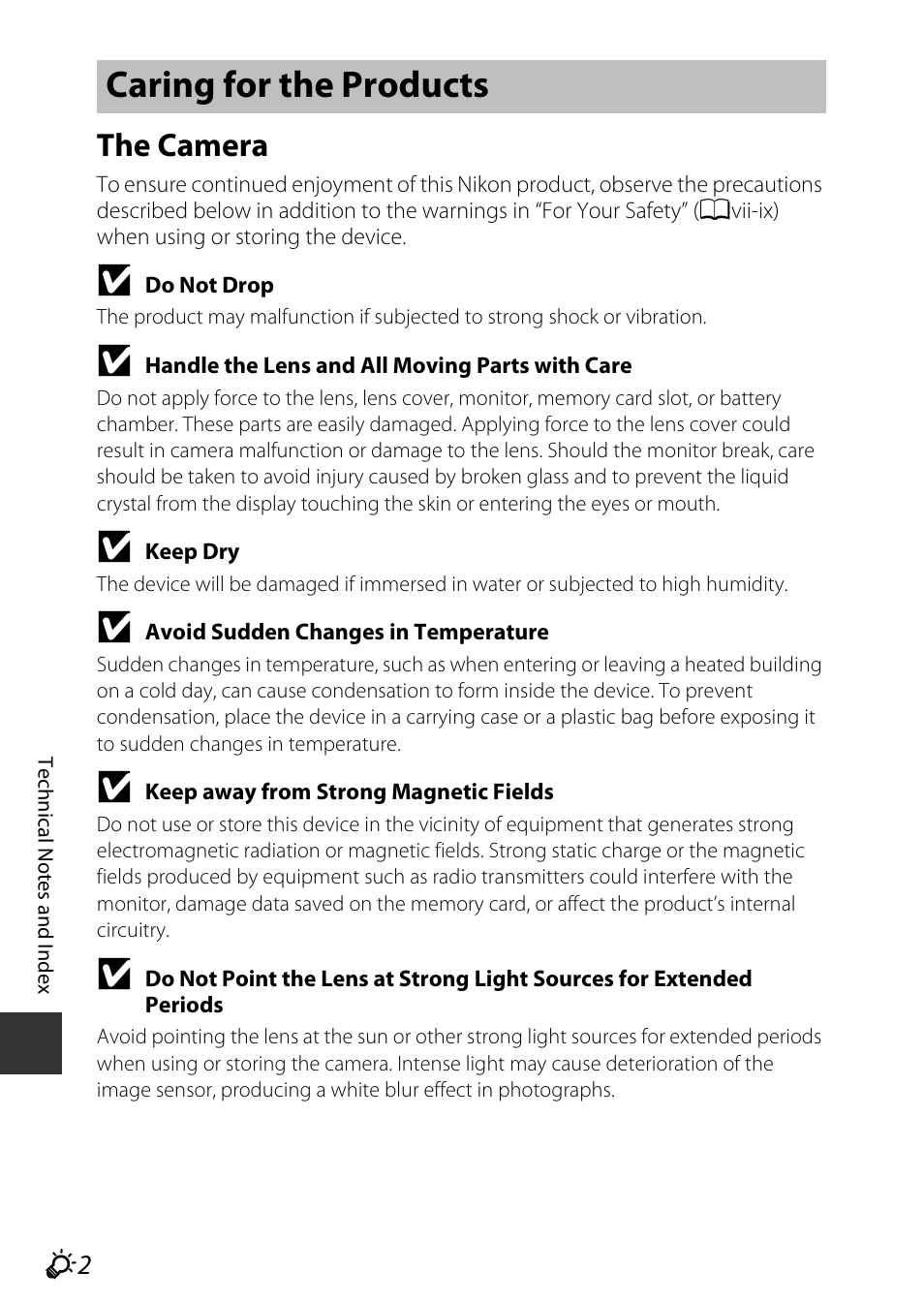 Caring for the products, The camera | Nikon P600 User Manual | Page 210 / 236