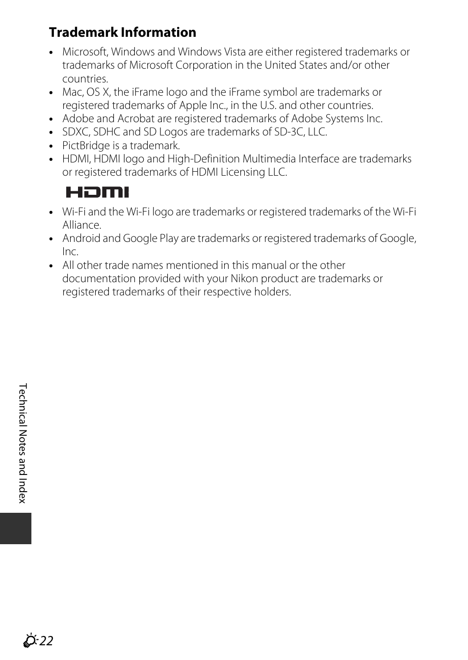 Trademark information | Nikon P600 User Manual | Page 230 / 236