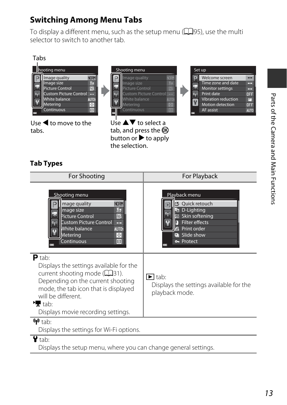 Switching among menu tabs | Nikon P600 User Manual | Page 35 / 236