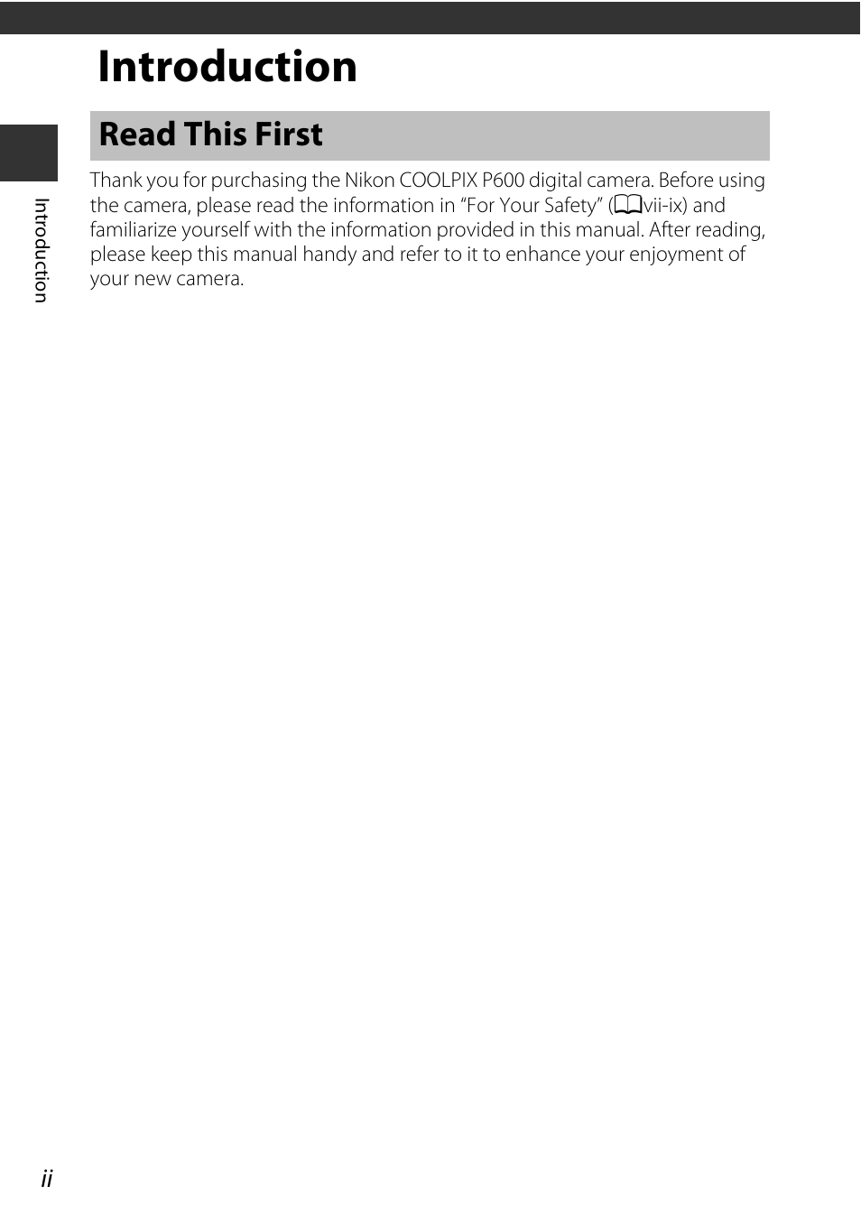 Introduction, Read this first | Nikon P600 User Manual | Page 4 / 236