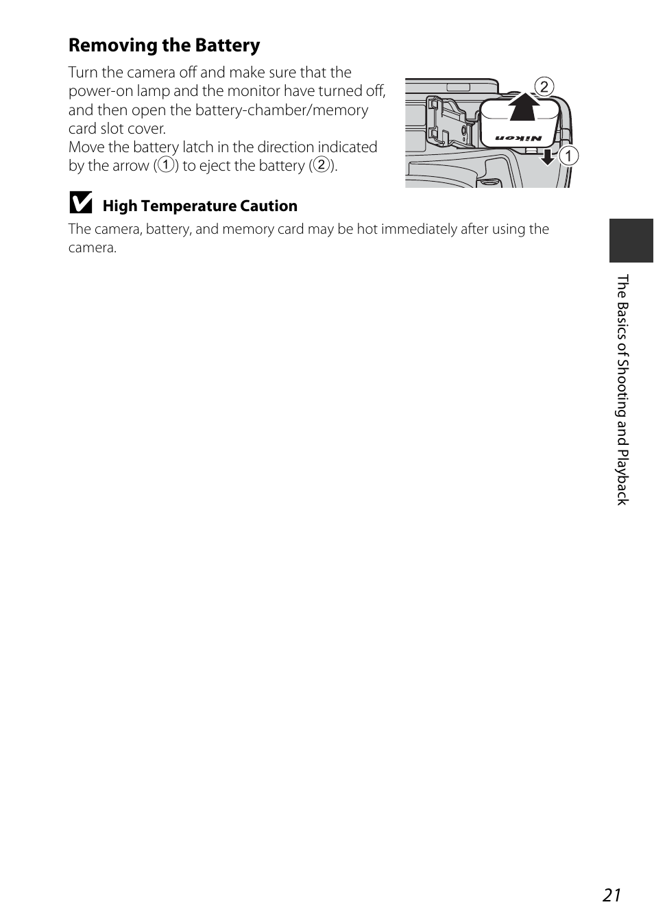 Removing the battery | Nikon P600 User Manual | Page 43 / 236