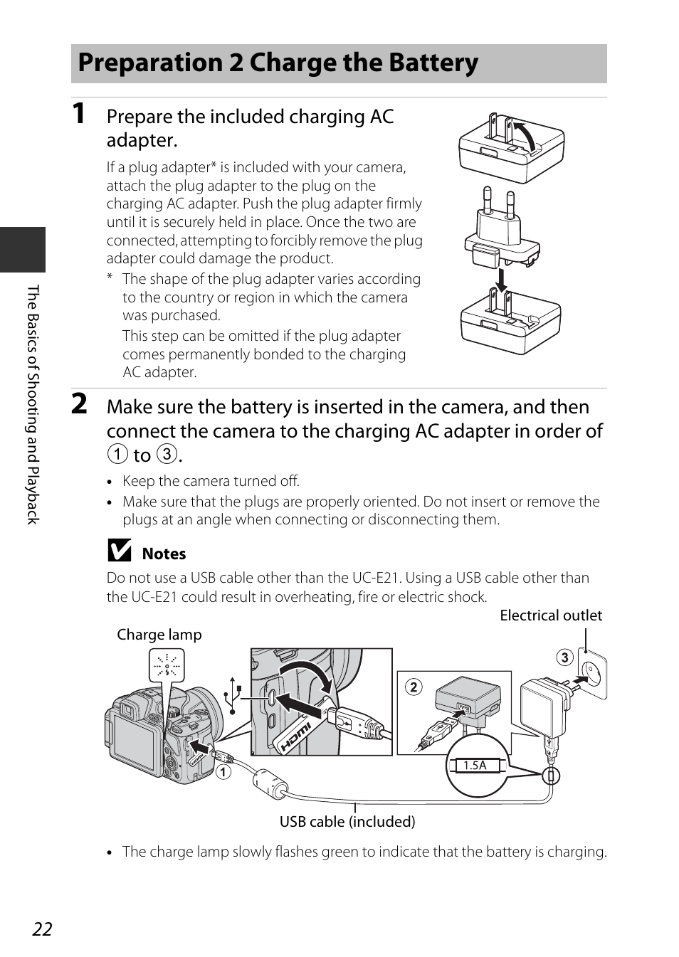 Preparation 2 charge the battery | Nikon P600 User Manual | Page 44 / 236