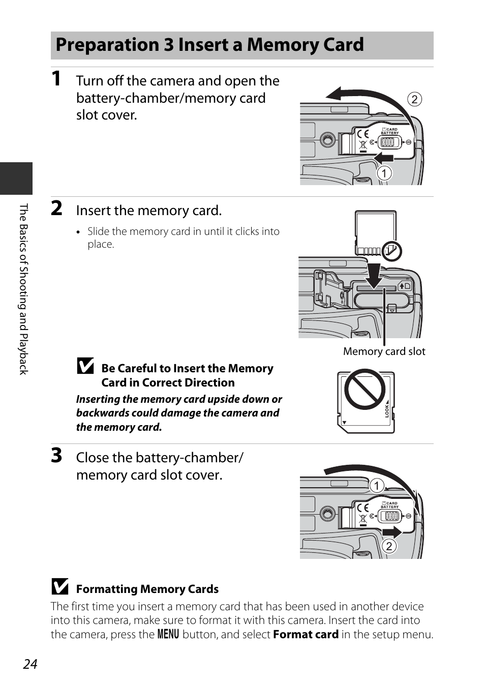 Preparation 3 insert a memory card | Nikon P600 User Manual | Page 46 / 236