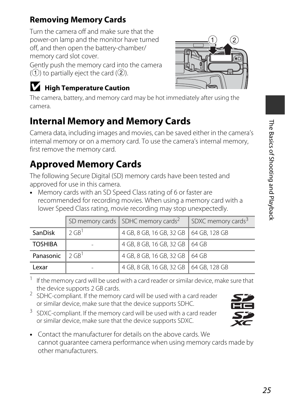 Internal memory and memory cards, Approved memory cards | Nikon P600 User Manual | Page 47 / 236
