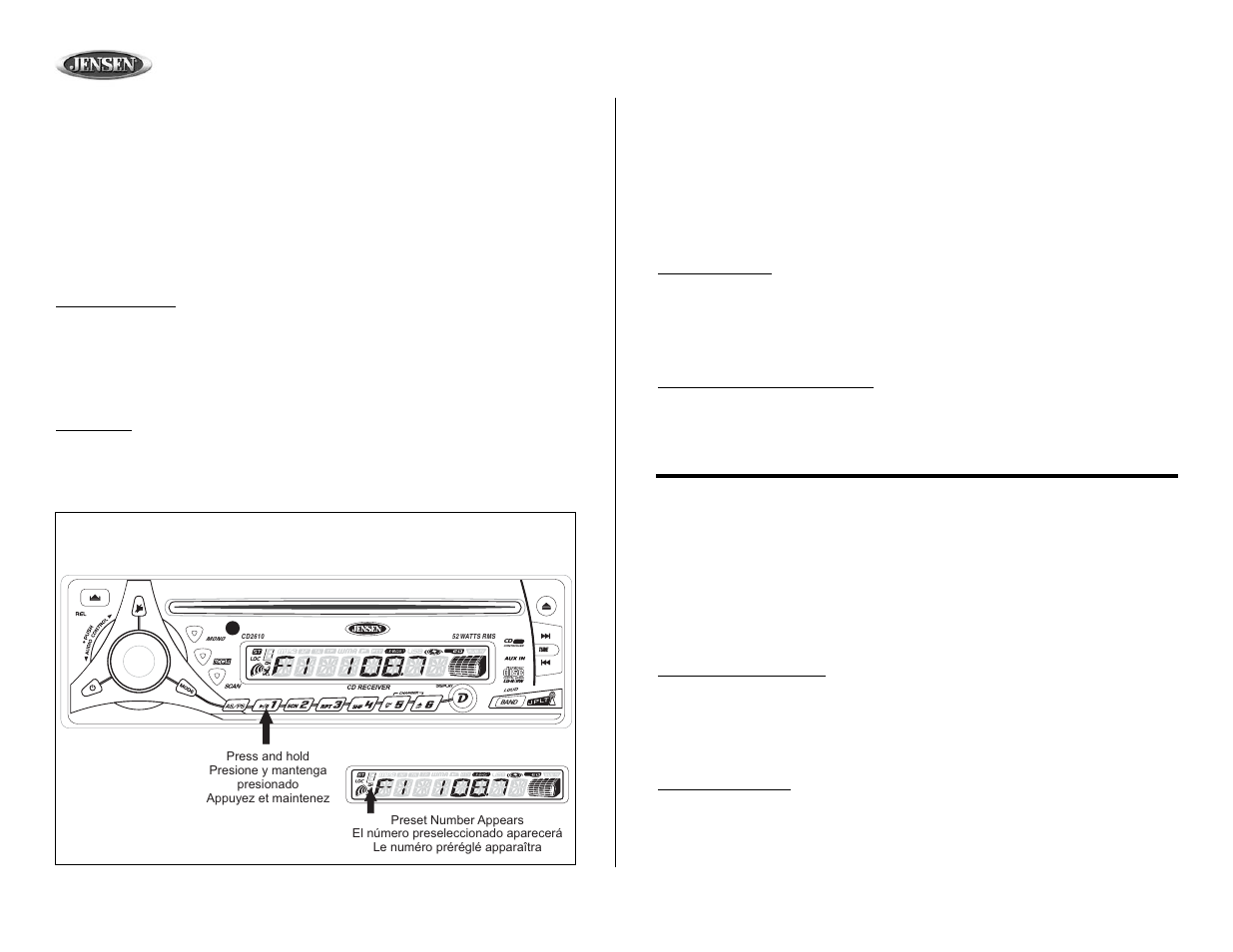 Cd2610, Tuner operation (continued), Operación del radio (continuado) | Opération de la radio (continué) | Audiovox CD2610 User Manual | Page 14 / 26