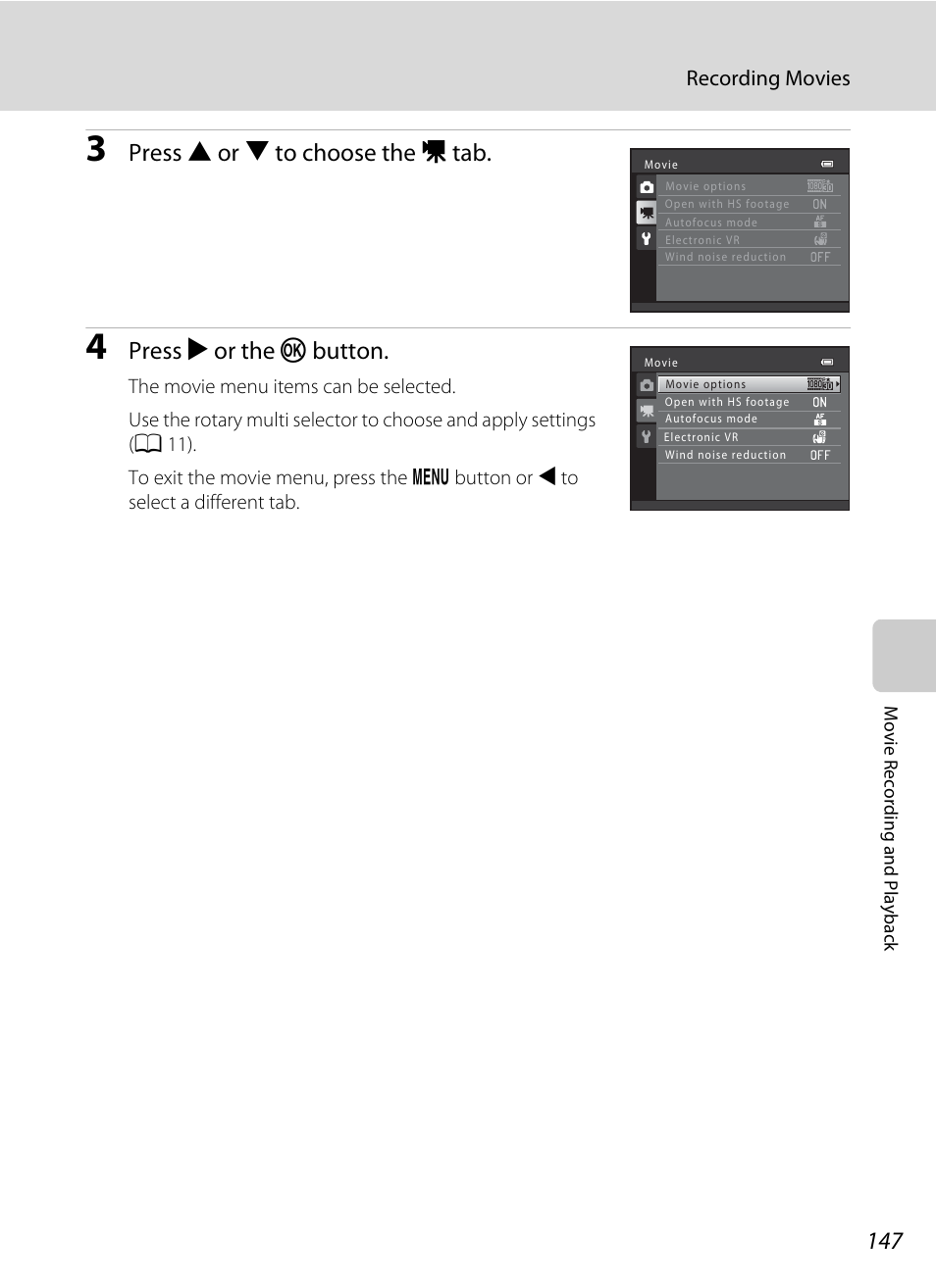Press h or i to choose the d tab, Press k or the k button | Nikon S9100 User Manual | Page 159 / 236