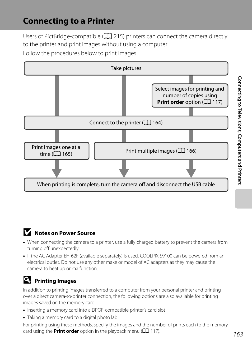 Connecting to a printer | Nikon S9100 User Manual | Page 175 / 236