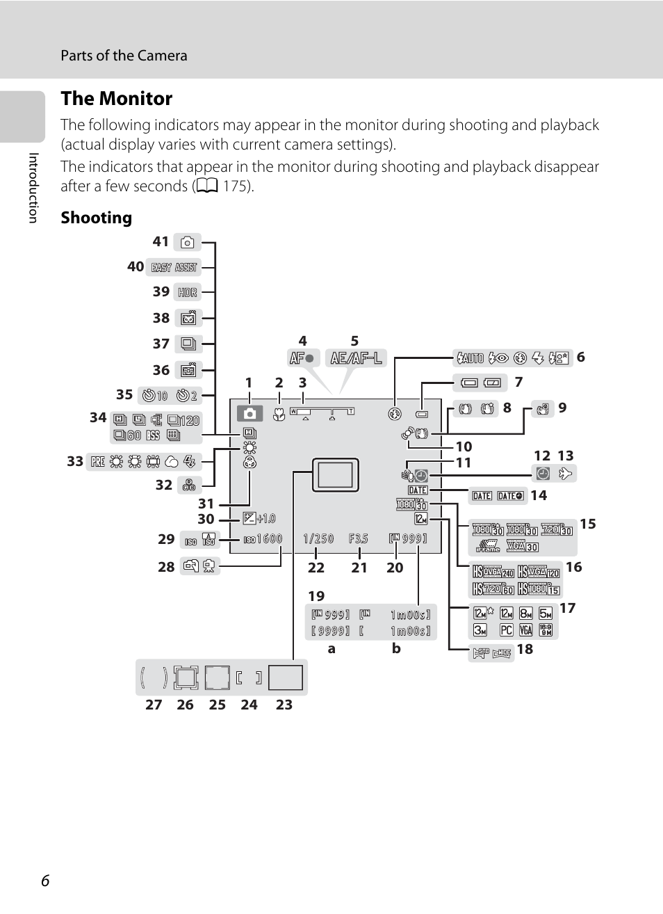 The monitor, Shooting | Nikon S9100 User Manual | Page 18 / 236