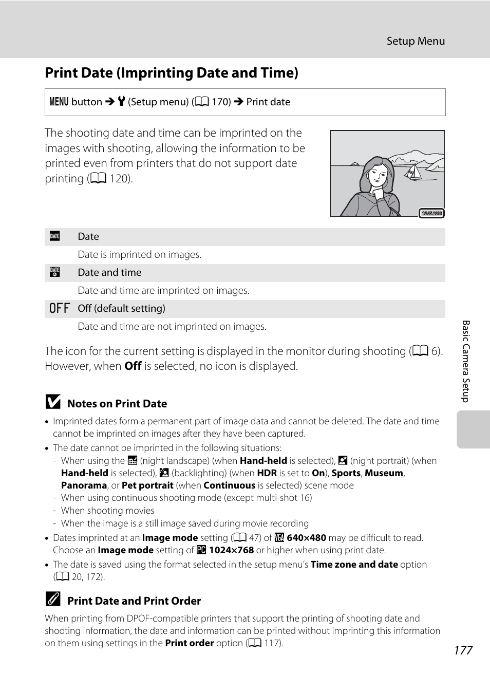 Print date (imprinting date and time), A 177) i, A 177) in | A 177 | Nikon S9100 User Manual | Page 189 / 236