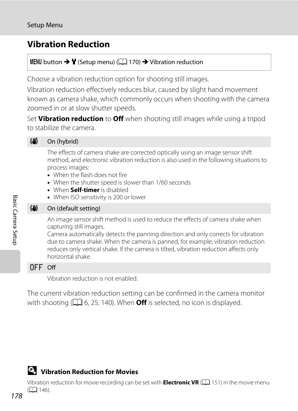 Vibration reduction, A 178) and, A 178) to | A 178, A 178) is automa, A 178) i, A 178), A 178) is ena, A 178) t | Nikon S9100 User Manual | Page 190 / 236
