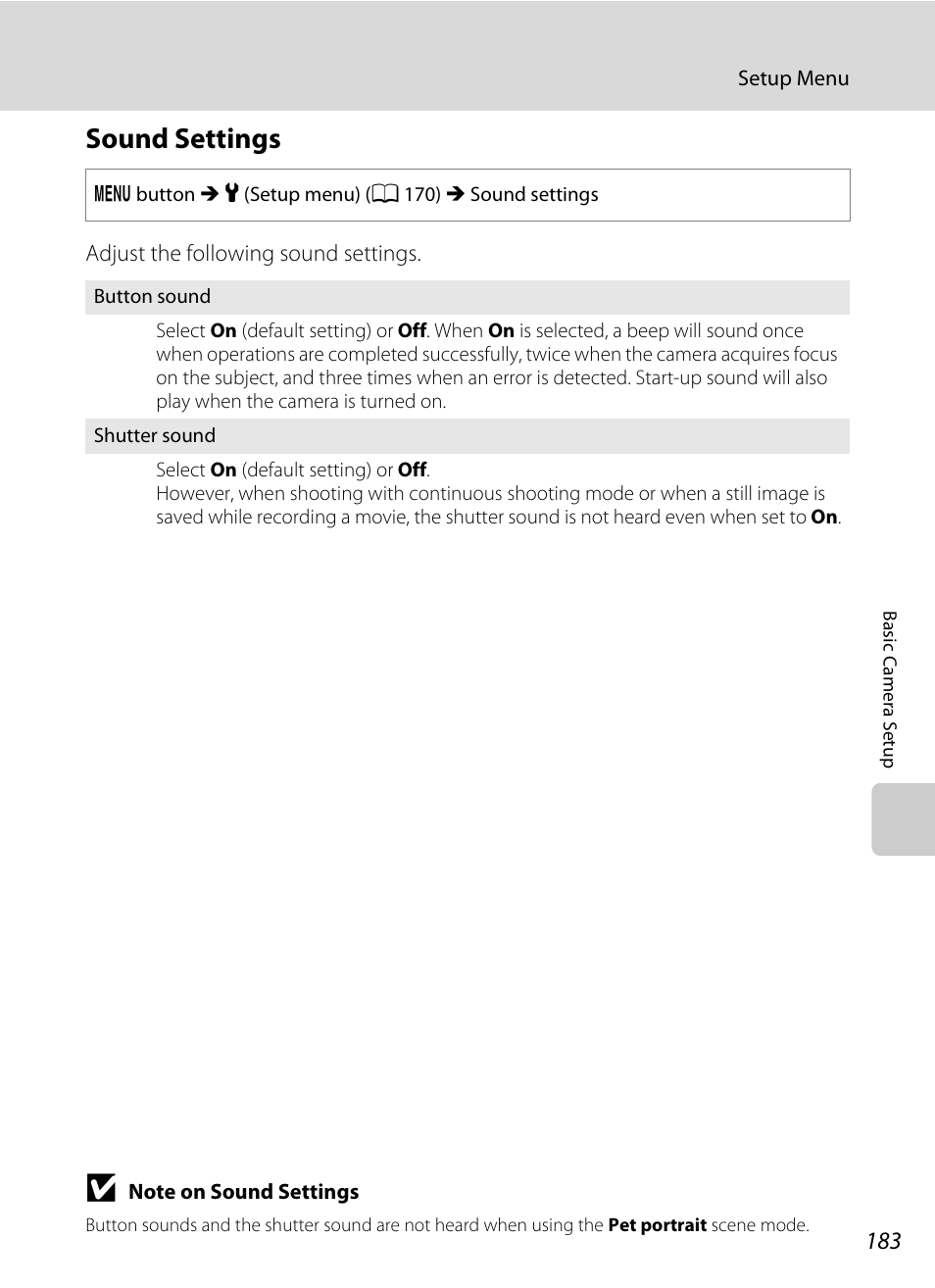 Sound settings, A 183) are disa, A 183 | Nikon S9100 User Manual | Page 195 / 236