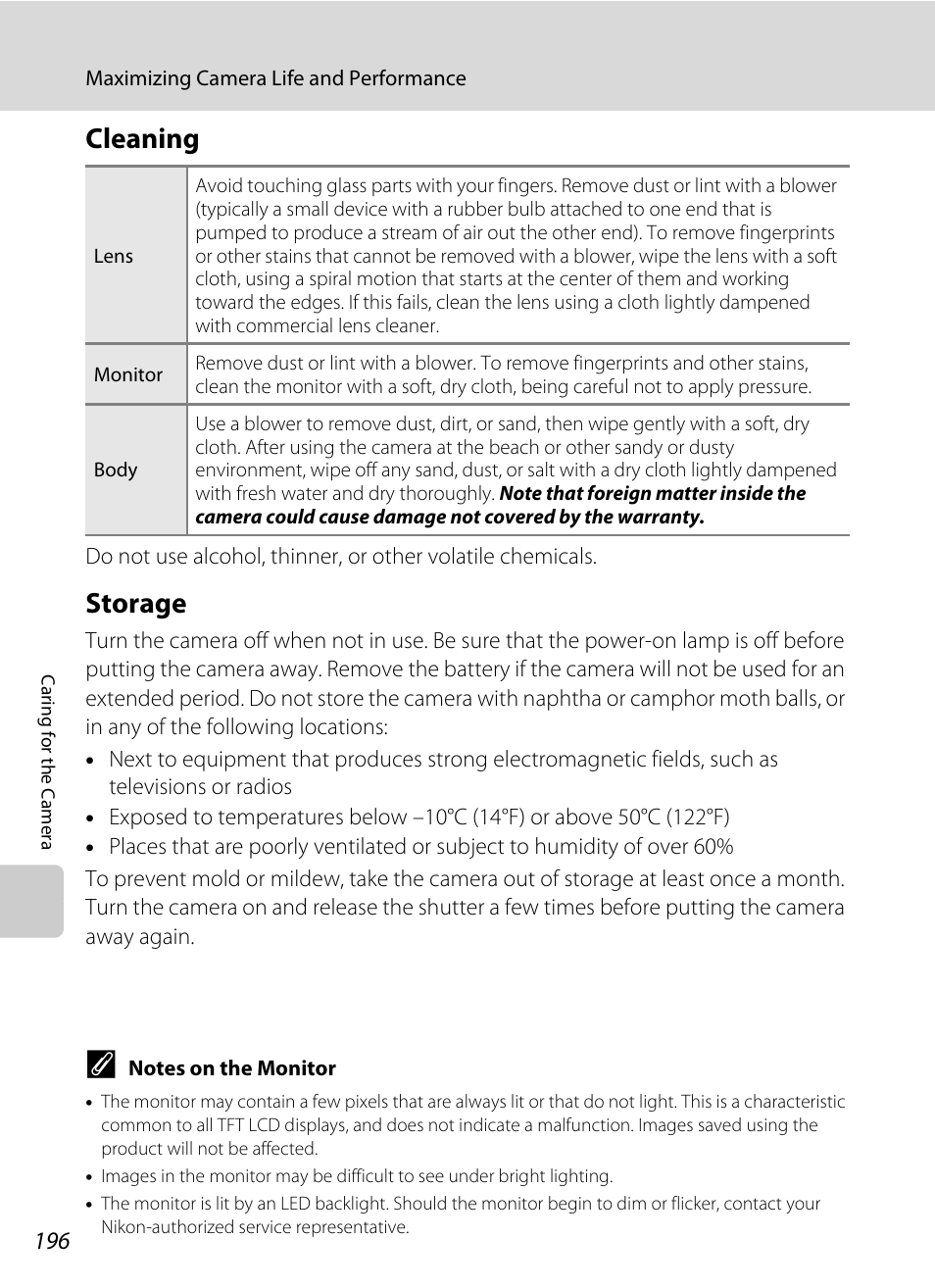 Cleaning, Storage, Cleaning storage | Nikon S9100 User Manual | Page 208 / 236