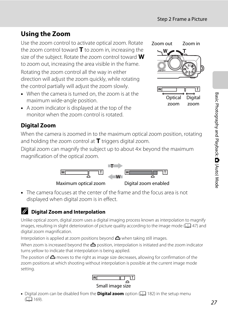 Using the zoom, Digital zoom | Nikon S9100 User Manual | Page 39 / 236
