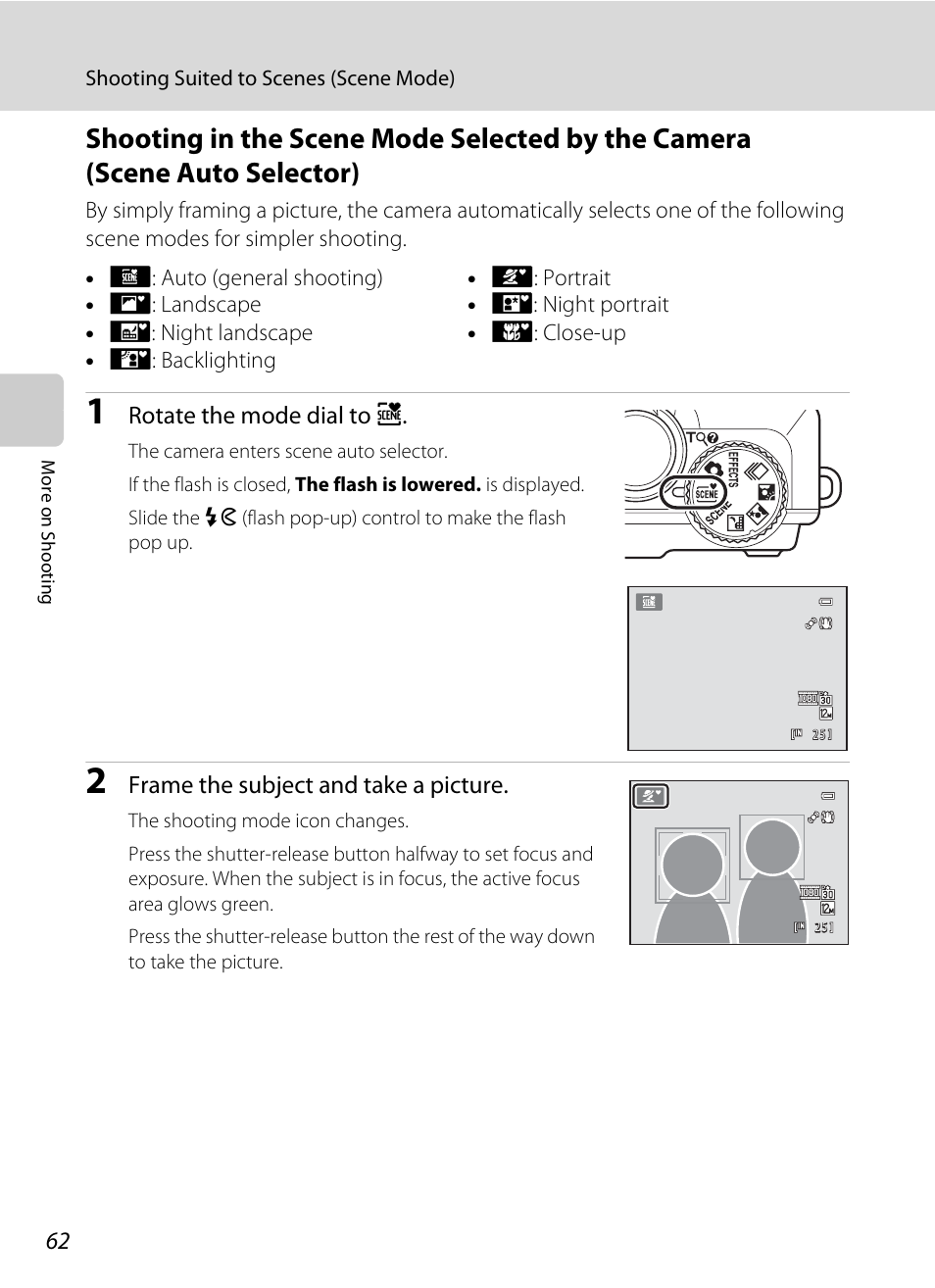 To selector, A 62) | Nikon S9100 User Manual | Page 74 / 236