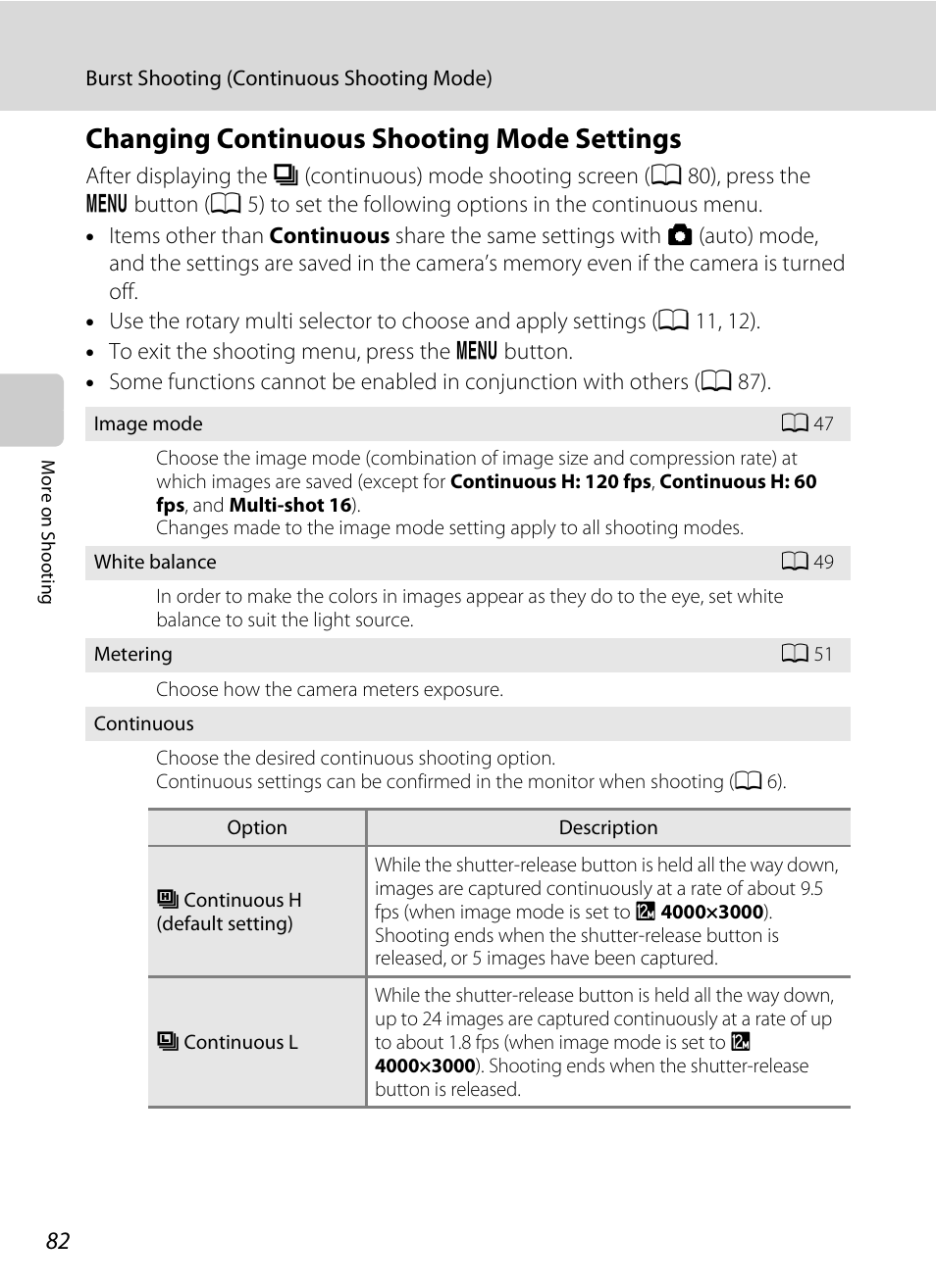 Changing continuous shooting mode settings, A 82) | Nikon S9100 User Manual | Page 94 / 236