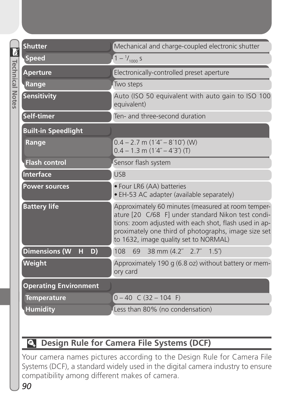 Design rule for camera file systems (dcf) | Nikon 2000 User Manual | Page 100 / 104