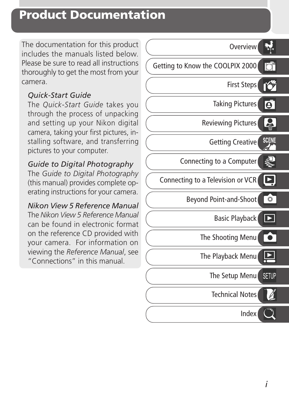 Product documentation | Nikon 2000 User Manual | Page 3 / 104