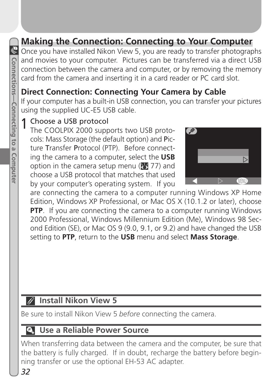 Making the connection: connecting to your computer | Nikon 2000 User Manual | Page 42 / 104