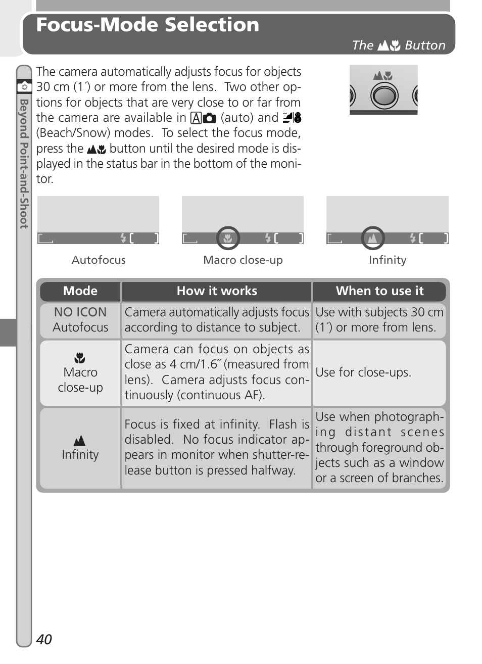 Focus-mode selection | Nikon 2000 User Manual | Page 50 / 104