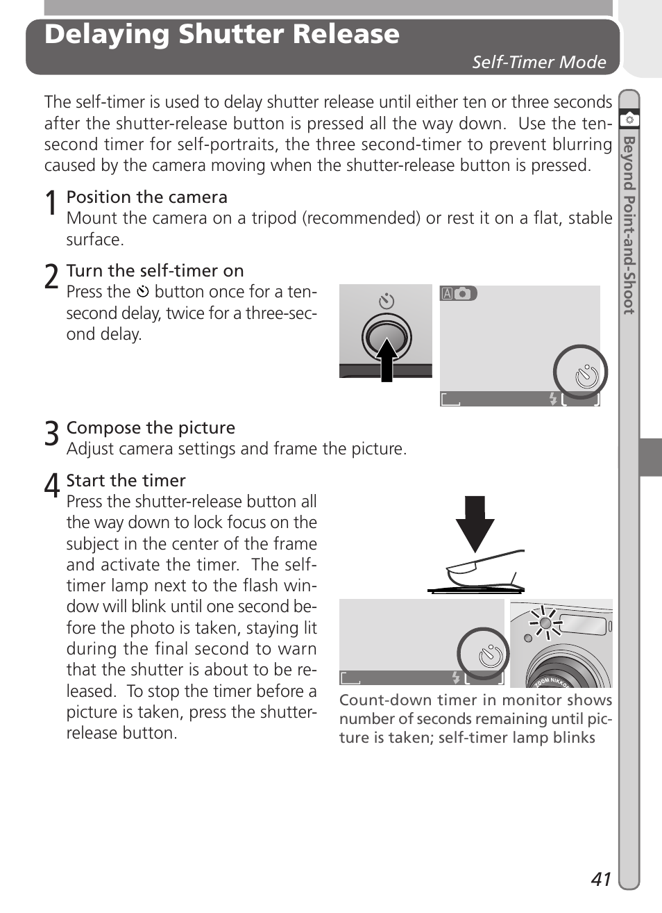 Delaying shutter release | Nikon 2000 User Manual | Page 51 / 104