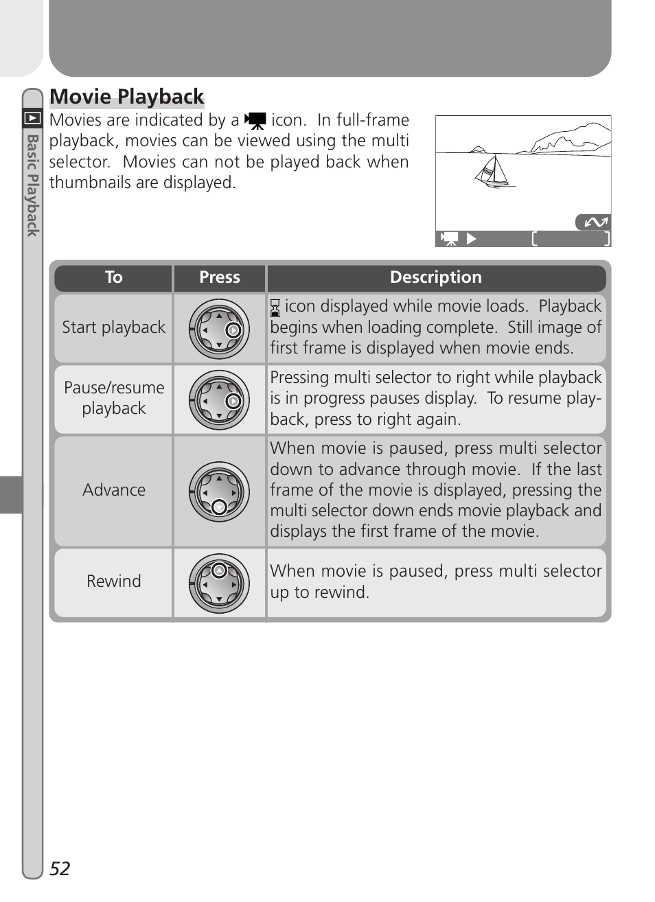 Movie playback | Nikon 2000 User Manual | Page 62 / 104