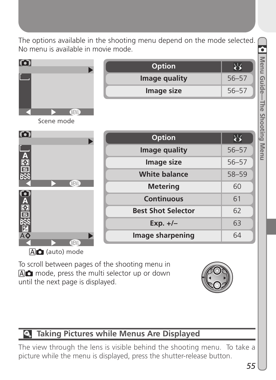 Taking pictures while menus are displayed | Nikon 2000 User Manual | Page 65 / 104