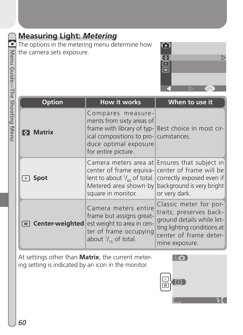 Measuring light: metering | Nikon 2000 User Manual | Page 70 / 104