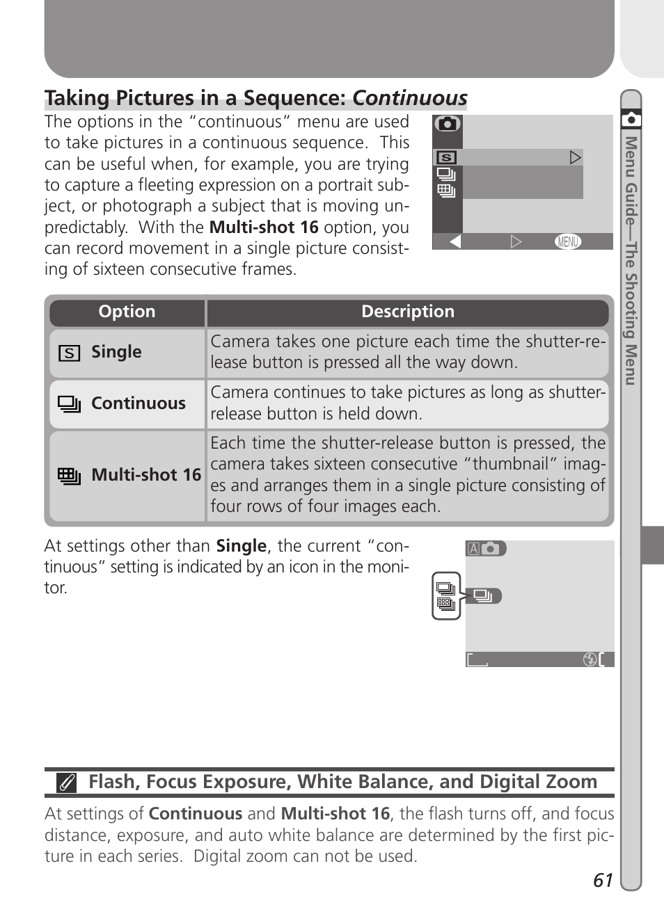 Taking pictures in a sequence: continuous | Nikon 2000 User Manual | Page 71 / 104