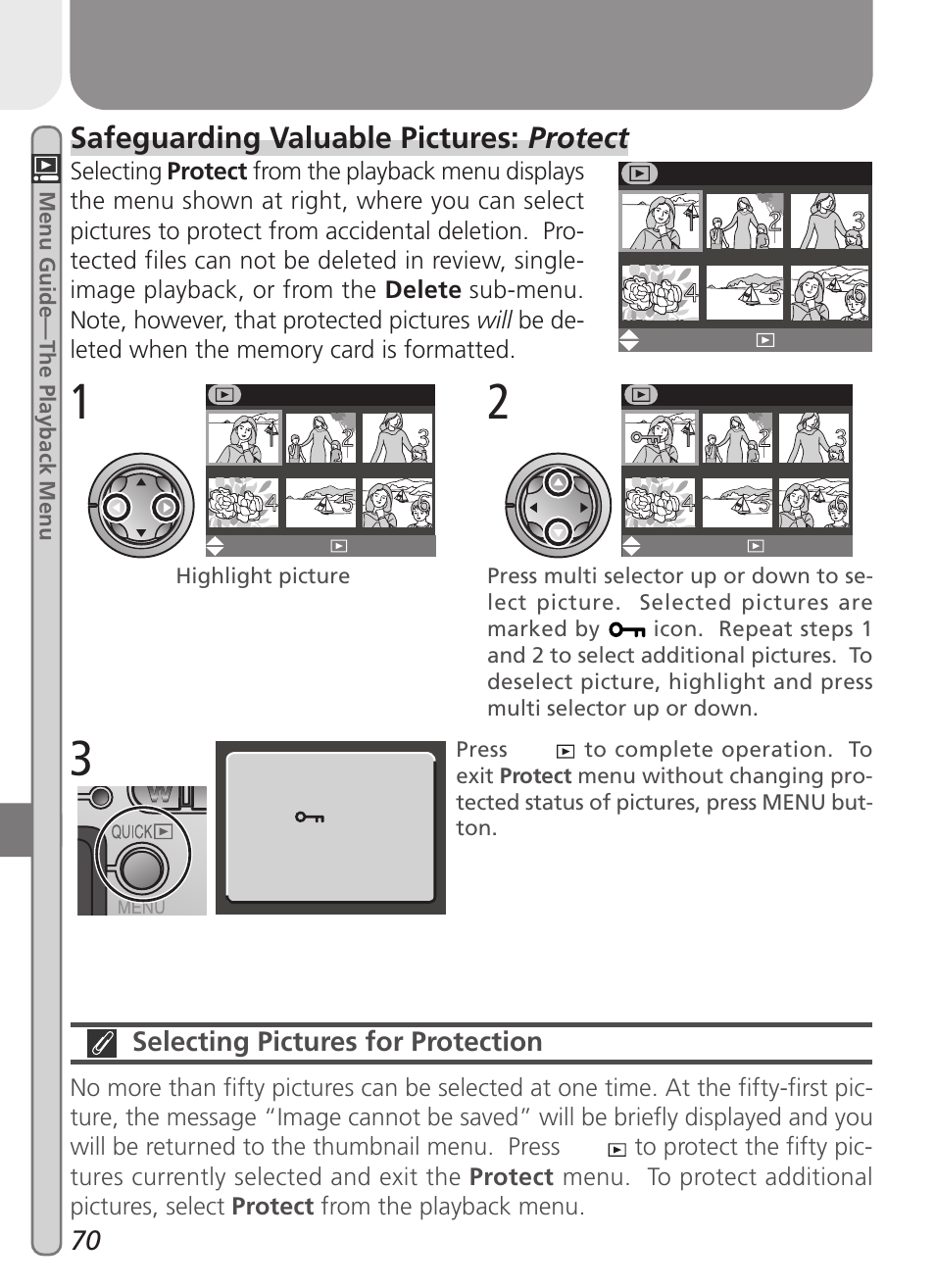 Safeguarding valuable pictures: protect | Nikon 2000 User Manual | Page 80 / 104