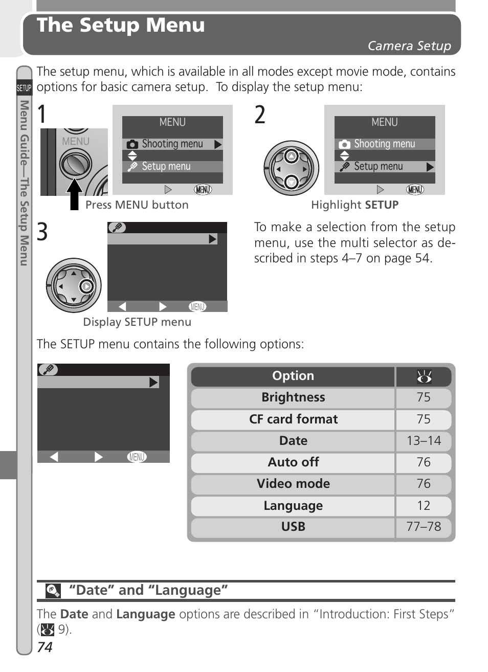 The setup menu | Nikon 2000 User Manual | Page 84 / 104