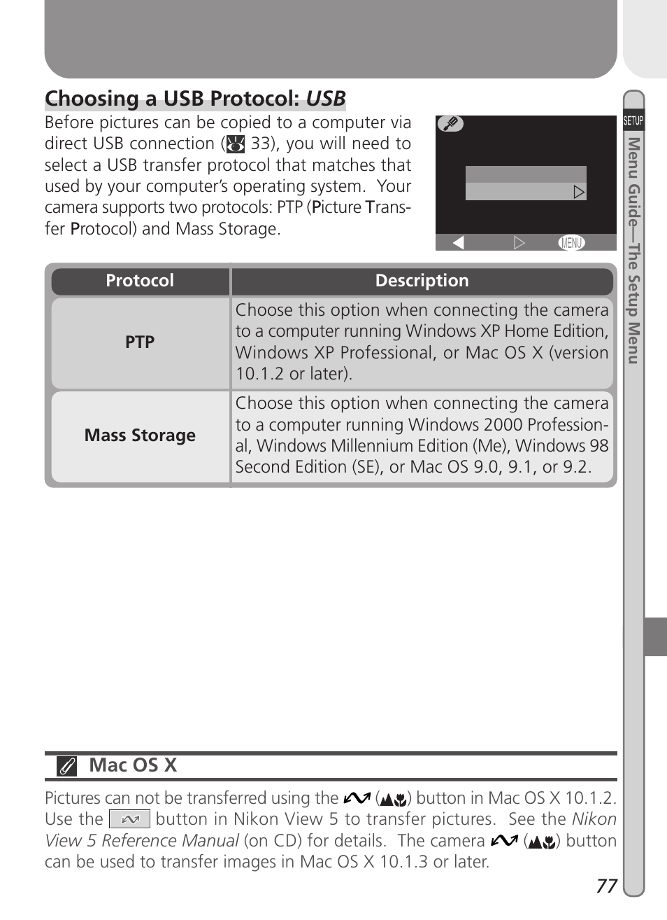 Choosing a usb protocol: usb | Nikon 2000 User Manual | Page 87 / 104