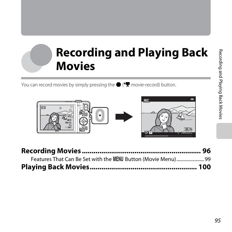 Recording and playing back movies, Recording movies, Playing back movies | Nikon S5200 User Manual | Page 117 / 284