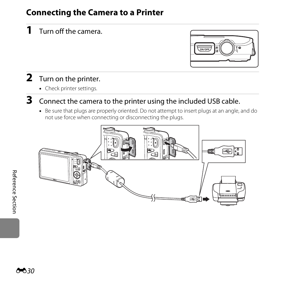 Connecting the camera to a printer, E30) | Nikon S5200 User Manual | Page 162 / 284