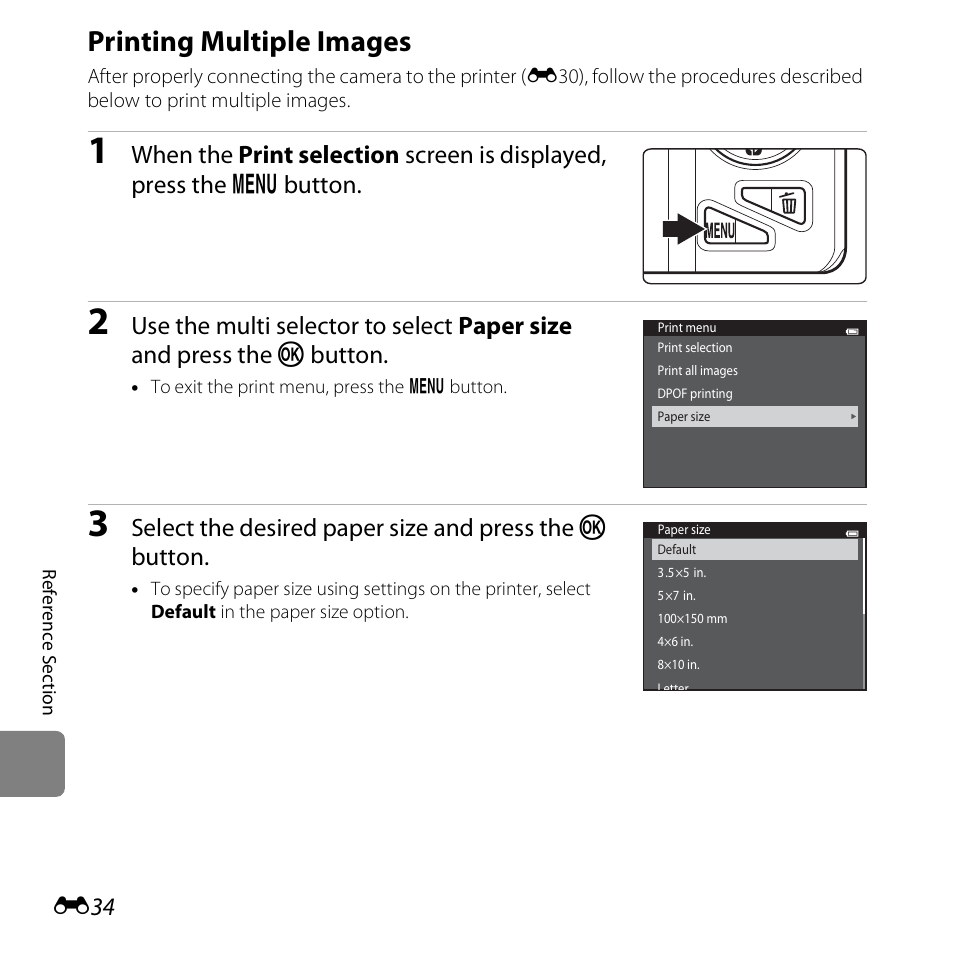 Printing multiple images, E34) | Nikon S5200 User Manual | Page 166 / 284