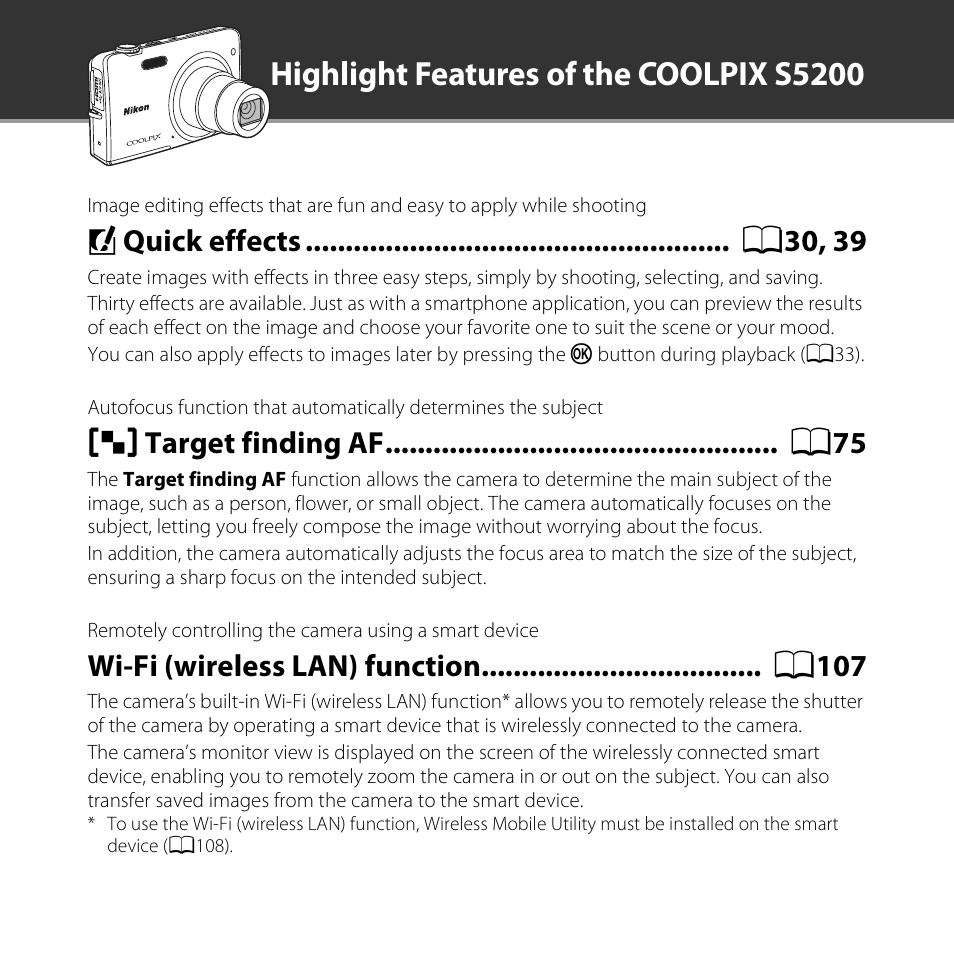 Highlight features of the coolpix s5200 | Nikon S5200 User Manual | Page 2 / 284