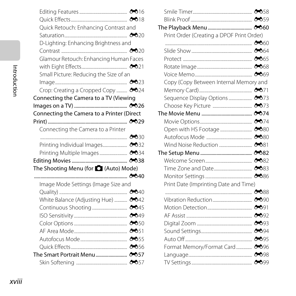 Xviii | Nikon S5200 User Manual | Page 20 / 284