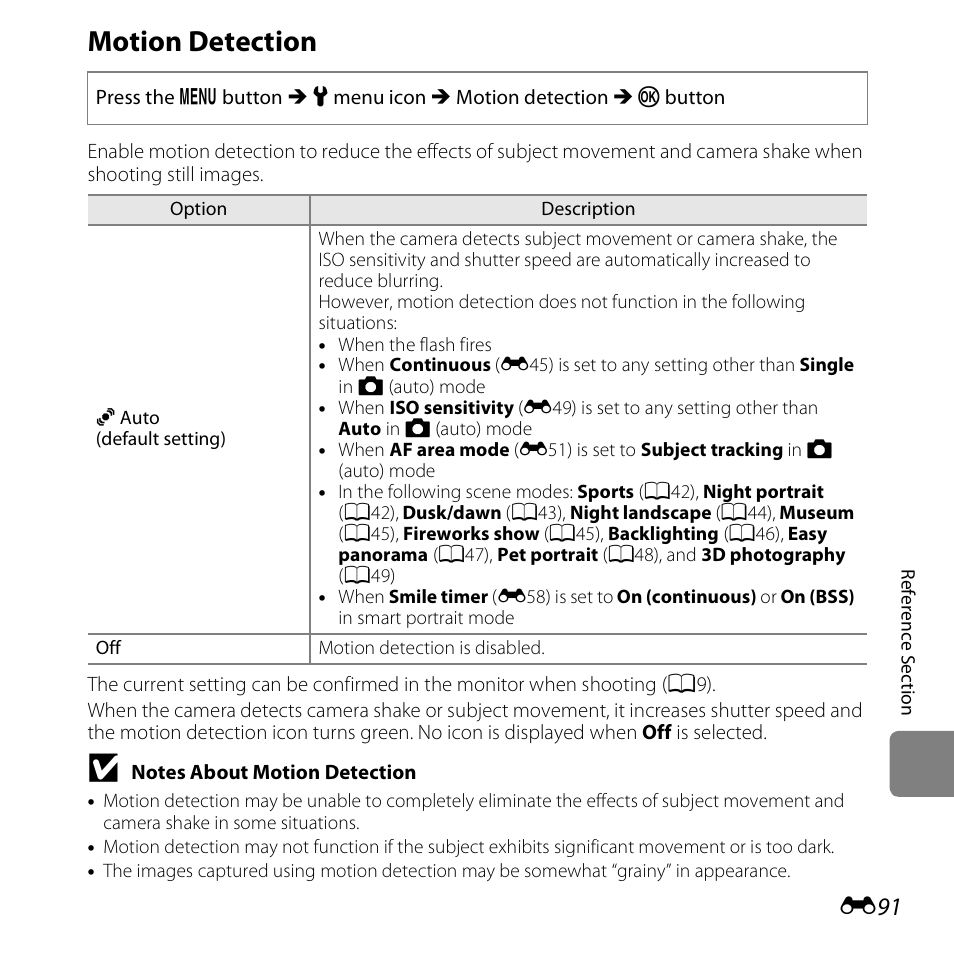 Motion detection, E91) | Nikon S5200 User Manual | Page 223 / 284