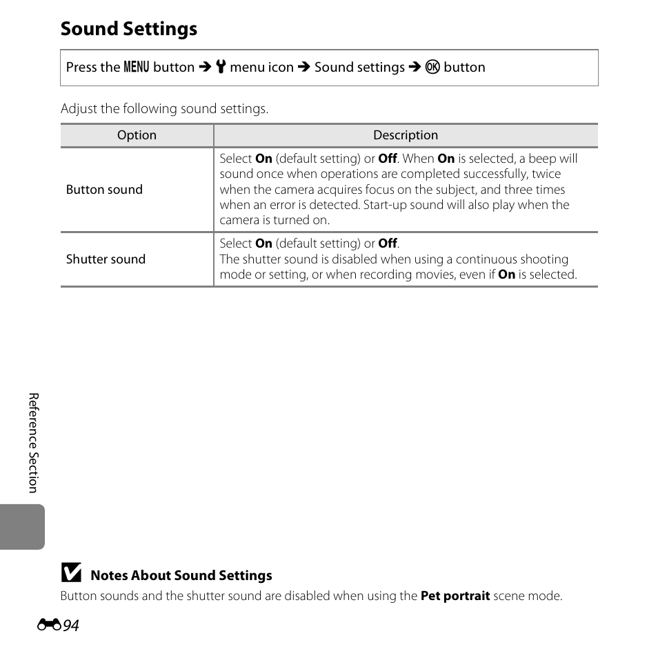 Sound settings | Nikon S5200 User Manual | Page 226 / 284