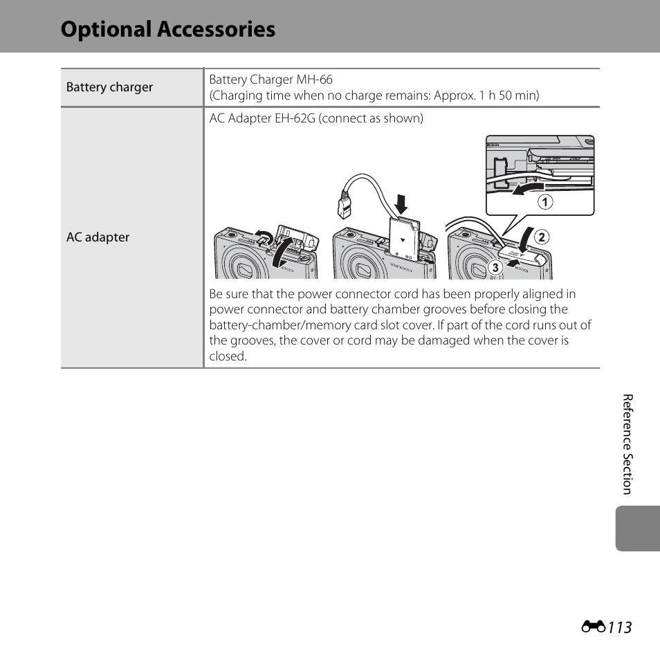 Optional accessories, E113, E113) t | Nikon S5200 User Manual | Page 245 / 284