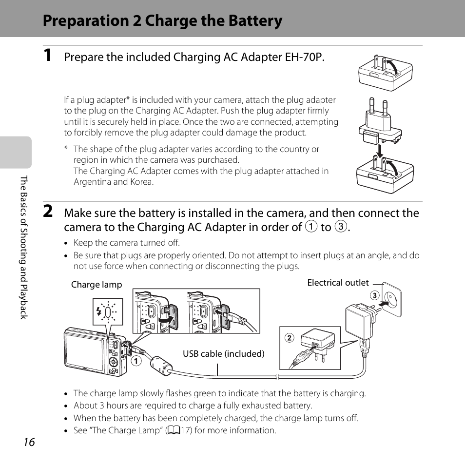 Preparation 2 charge the battery | Nikon S5200 User Manual | Page 38 / 284