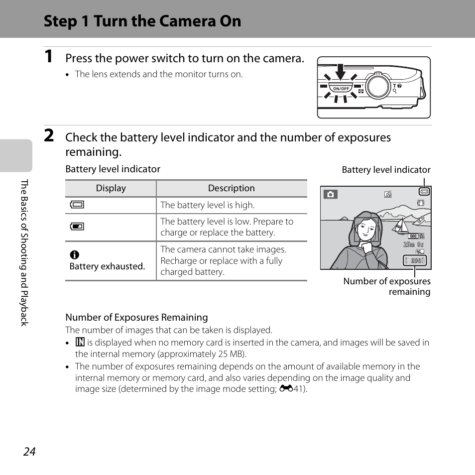 Step 1 turn the camera on, Press the power switch to turn on the camera | Nikon S5200 User Manual | Page 46 / 284