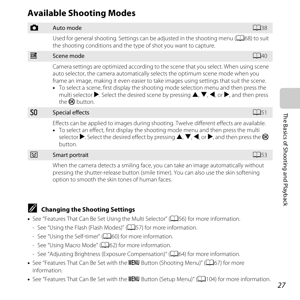 Available shooting modes | Nikon S5200 User Manual | Page 49 / 284