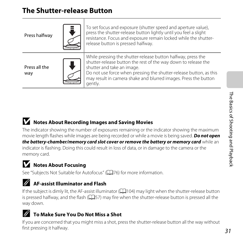 The shutter-release button, A31) | Nikon S5200 User Manual | Page 53 / 284